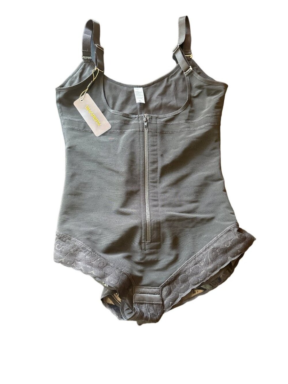 NWT‎ Shaperx Black Girdle Bodysuit Shapewear Size XL Lace Trim Adjustable Straps